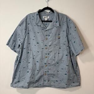 Duluth Trading Co Men's BBQ Relaxed Fit Short Sleeve Shirt Button Down Blue 3XL